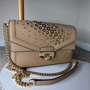 Michael Kors Gold Studded Beige Crossbody Bag